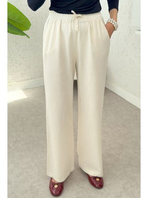 Bej Keten Cepli Pantolon