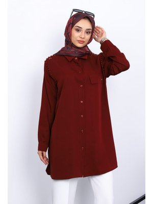 Bordo Omuzları İncili Tunik Bordo Omuzları İncili Tunik