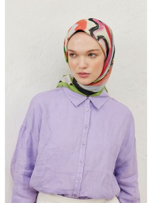 Yeşil Colour Waves Desen Pamuk Vual Eşarp