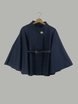 Kaşe Gold Düğmeli Deri Kemerli Panço