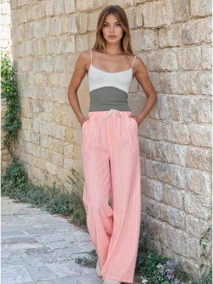 Pembe Beyaz Bol Paça Poplin – Cepli Beli Bağcıklı Fisto Detaylı Rahat Kesim Pantolon Pembe Beyaz Bol Paça Poplin – Cepli Beli Bağcıklı Fisto Detaylı Rahat Kesim Pantolon
