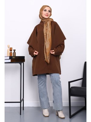 Kahverengi Pelerin Detaylı Düğmeli Trençkot Kahverengi Pelerin Detaylı Düğmeli Trençkot