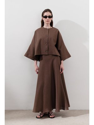 Keten Dikiş Detaylı Etek Tozlu Kahve Keten Dikiş Detaylı Etek Tozlu Kahve