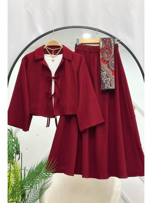 Bordo Merve Etek Ceket İkili Takım Bordo Merve Etek Ceket İkili Takım