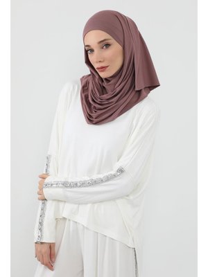 Gül Kurusu Boyun Kapatan Peçe Özellikli Penye Boneli Şal,ps