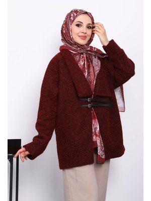 Bordo Kemer Detaylı Kaşe Kaban Bordo Kemer Detaylı Kaşe Kaban
