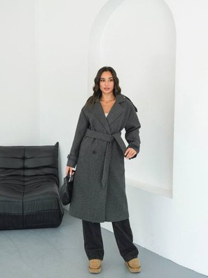 Antrasit Kuşaklı Apolet Detaylı Astarlı Kaşe Kaban