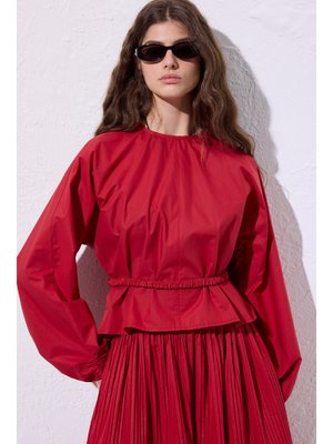 Kırmızı Bağlama Detaylı Kısa Bluz