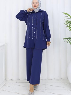 İndigo Taş Detaylı İkili Takım İndigo Taş Detaylı İkili Takım