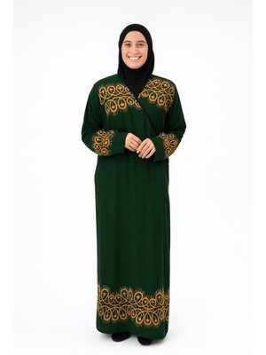 Halkalı Desenli Kruvaze Namaz Elbisesi – Yandan Bağlamalı, Rahat Kesim Beden