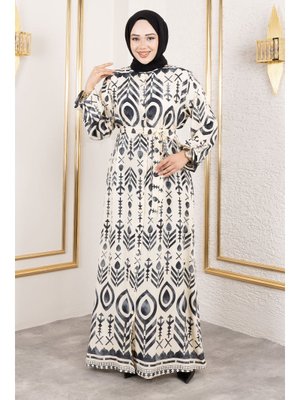 Siyah Boydan Düğmeli Viskon Elbise