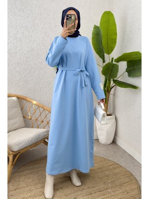 Bebe Mavisi İki İplik Kuşaklı Elbise Bebe Mavisi İki İplik Kuşaklı Elbise