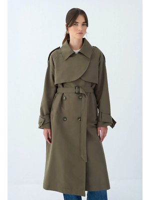 Koyu Haki Cep Yaka Trençkot