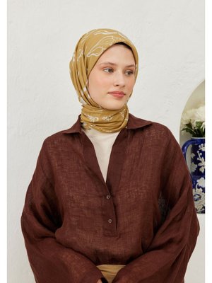 Sarı Summer Vibes Desen Pamuk Vual Eşarp Soft