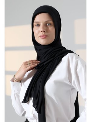 Siyah Hazır Pratik Geçmeli Likralı Penye Şal Siyah Hazır Pratik Geçmeli Likralı Penye Şal