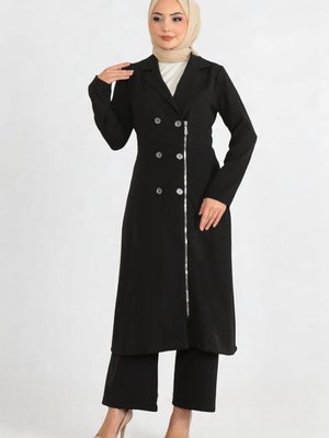 Siyah Düğme Detaylı Fermuarlı İkili Takım