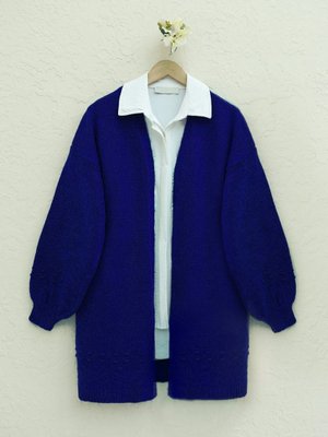 Saks Kolu Ve Eteği Ponponlu Triko Hırka