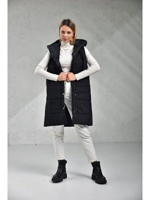 Siyah Sütlü Kahve Kapüşonlu Cepli Şişme Yelek Siyah Sütlü Kahve Kapüşonlu Cepli Şişme Yelek
