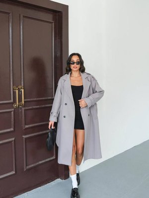 Gri Kuşaklı Apolet Detaylı Astarlı Kaşe Kaban