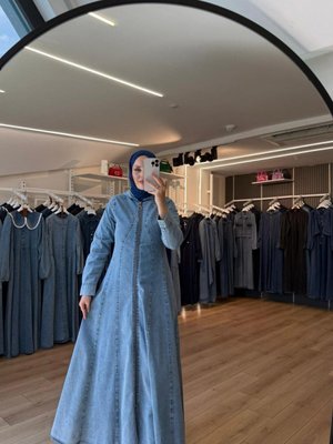 Mavi Dalga Dikişli Kapişonlu Denim Kap Pardesü Mavi Dalga Dikişli Kapişonlu Denim Kap Pardesü
