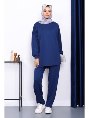 Lacivert Bisiklet Yaka Tunik Pantolonlu Takım