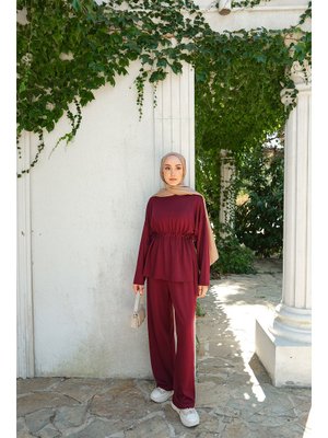 Bordo Bel Bağlama Detay İkili Takım Bordo Bel Bağlama Detay İkili Takım