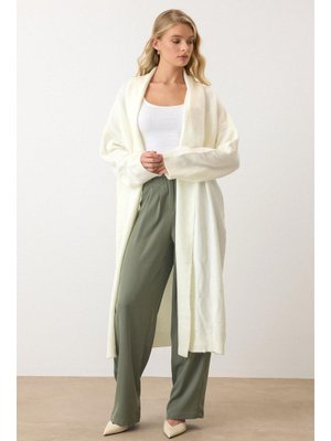Ekru Oversize Uzun Triko Hırka