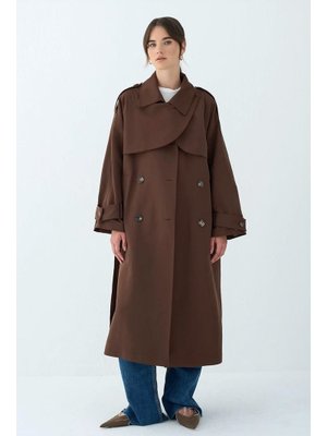 Kahverengi Cep Yaka Trençkot