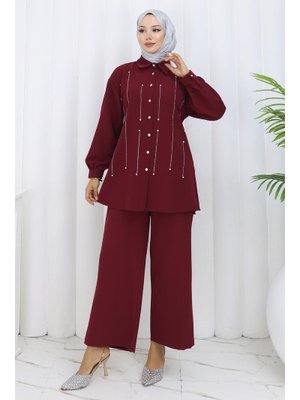 Bordo Taş Detaylı Takım