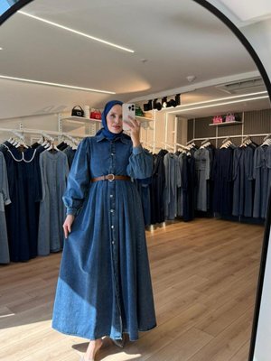 Mavi Önden Full Düğmeli İnce Kemerli Denim Kot Pardesü Mavi Önden Full Düğmeli İnce Kemerli Denim Kot Pardesü