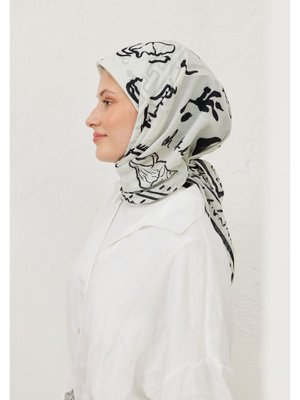 Beyaz Summer Vibes Desen Pamuk Vual Eşarp