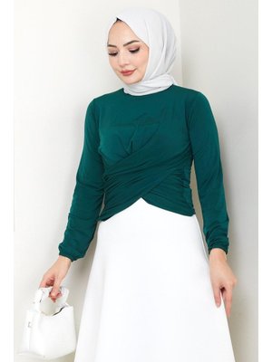 Bisiklet Yaka Büzgülü Sandy Bluz Zümrüt Bisiklet Yaka Büzgülü Sandy Bluz Zümrüt