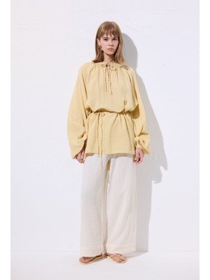 Sarı Müslin Bağlamalı Bluz