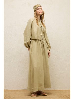 Keten Bağcık Detaylı Bluz Adaçayı