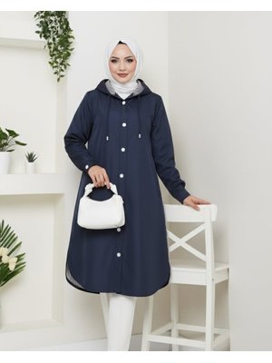 Laci Astarı Çizgili Yan Cepli Kapüşonlu Trençkot