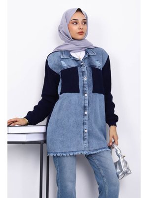 Lacivert Kot Garnili Triko Hırka