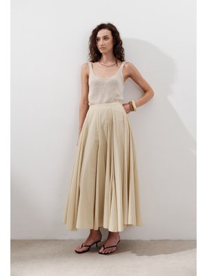 Sarı Parçalı Geniş Pamuklu Etek Pastel Sarı Parçalı Geniş Pamuklu Etek Pastel