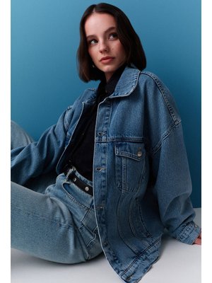 Mavi Oversıze Form Denım Ceket Mavi Oversıze Form Denım Ceket