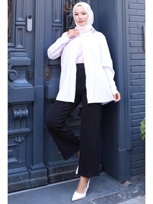 Siyah Pensli Cırtlı Palazzo Pantolon Siyah Pensli Cırtlı Palazzo Pantolon