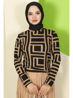 Kahverengi Labirent Desenli Bisiklet Yaka Body Kahverengi Labirent Desenli Bisiklet Yaka Body