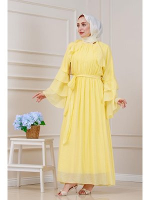 Sarı Fırfır Detaylı Lora Elbise Sarı Fırfır Detaylı Lora Elbise
