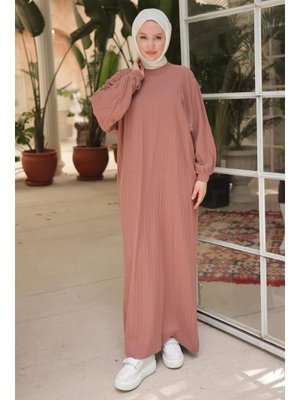 Gül Kurusu Bisiklet Yaka Balon Kol Triko Elbise Gül Kurusu Bisiklet Yaka Balon Kol Triko Elbise