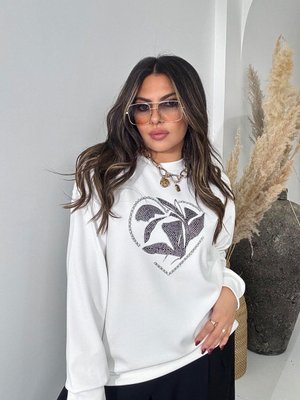 Ekru Marka Model Taşlı Yaprak Desen Sweatshirt Ekru Marka Model Taşlı Yaprak Desen Sweatshirt