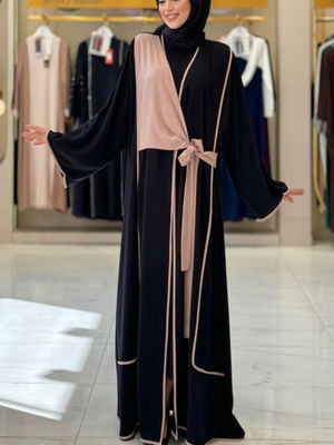 Önden Bağlama Detaylı Medine İpeği Abaya Önden Bağlama Detaylı Medine İpeği Abaya