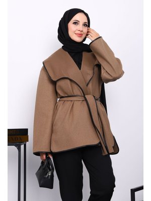 Vizon Deri Biyeli Şal Yaka Kaşe Ceket Vizon Deri Biyeli Şal Yaka Kaşe Ceket