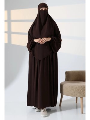 Kahve Kahverengi Parça Sufleli Peçeli Robalı Ferace Elbise Takım