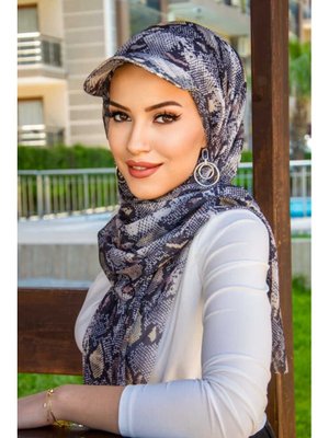 Yılan Derisi Desen Kepli Bandana Şapka Şal