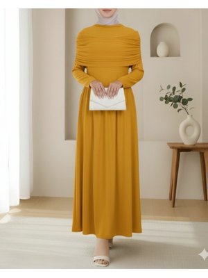 Sarı Pile Detaylı Uzun Sandy Elbise Sarı Pile Detaylı Uzun Sandy Elbise