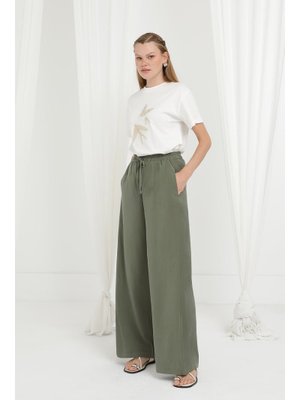 20646pnt Beli Lastikli Bağlamalı Bol Pantolon