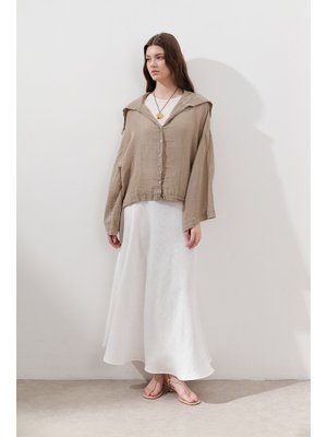 Ekru Keten Dikiş Detaylı Etek Ekru Keten Dikiş Detaylı Etek